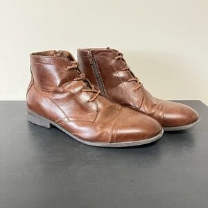 Frye And Co Mens Brush Brown 12M Lace Up Mullen Flat Heel Chukka Boots Side Zip